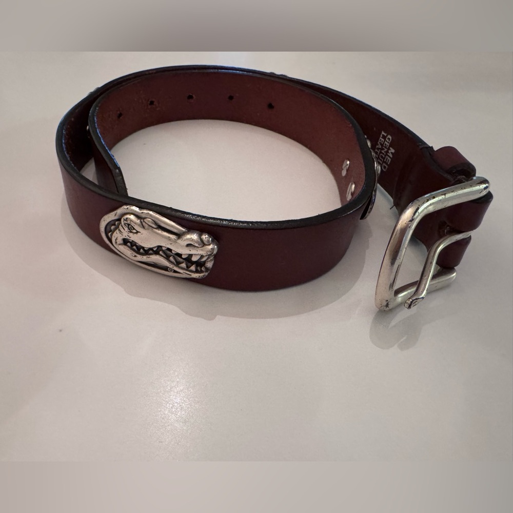 LEATHER BELT UF GATOR ALLIGATOR UNIVERSITY OF FLORIDA 32” length